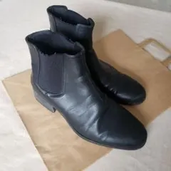 黒 レザー サイドゴアブーツ 中ヒール