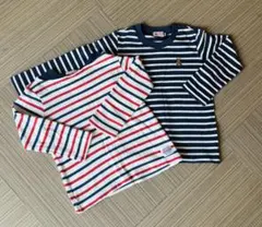 ミキハウス◎ボーダー長袖カットソー2枚セットロンT100cmネイビー男の子