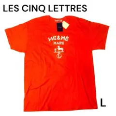 新品タグ付きLES CINQ LETTRES オレンジ ロゴ半袖Tシャツ Lのサムネイル