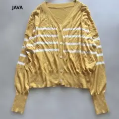 JAVA イエロー×ホワイト ボーダー柄 長袖カーディガンのサムネイル