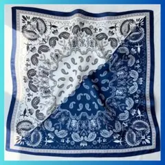 シルク100% バンダナ風 スカーフ ペイズリー柄 男女 おしゃれ ネイビー
