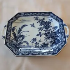 前畑陶器 染付 花鳥文 八角プレート 皿