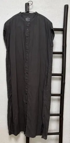 無印良品 リネン バンドカラー フレンチスリーブワンピース　グレー　　XS-S