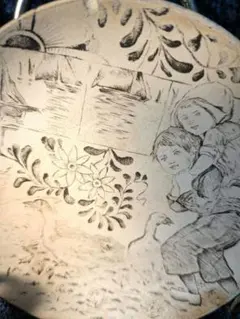 デルフト焼 古い飾り皿 　貴重！ 　1800年代 子供とガチョウの絵柄のサムネイル
