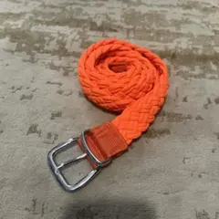 オレンジ 編み込みベルト メタルバックル