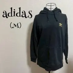 adidas/アディダス（M）パーカー/黒/金ロゴ/長袖/フード付き/紐付き