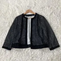 レリアン Leilian レース ノーカラージャケット 黒 15+ XL以上のサムネイル