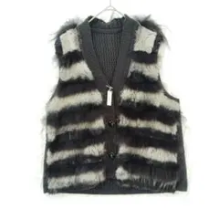 美品 ラビット ラクーン ファーベスト 毛皮 切り替え ニット