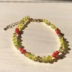ハンドメイド　ビーズ　ブレスレット 可愛い　イエロー　オレンジ　MA001