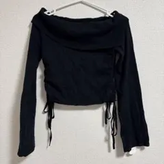 GRL オフショルダーギャザーリボンニットトップス[gf98]