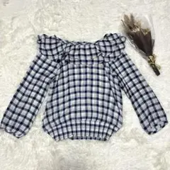 【ハニーズ】ブラウス/チェック/総柄/M/ブルー/長袖/フリル/ガーリー/青