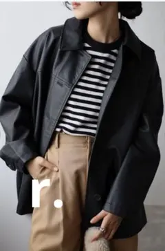 【r.】ステンカラーフェイクレザージャケット　ブラック　新品