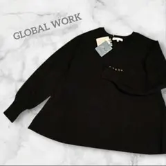 新品 グローバルワーク スッキレイ ペプラムプルオーバー ニット ブラック M