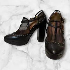 美品　MIHARAYASUHIRO スタッズ チュールメッシュ レザーパンプスのサムネイル