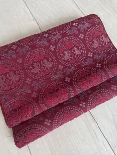 夏帯　赤 花柄 金糸使用