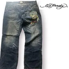 Ed Hardy ストレートデニム ダメージ加工 刺繍 スカル 40のサムネイル