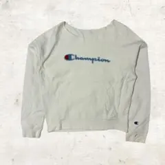 Champion｜刺繍ロゴスウェット｜首元カットオフ｜ライトグレー