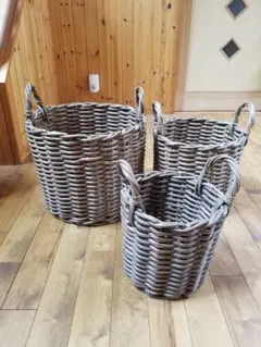 鉢カバーにもなる洗えるラタン調バスケット3個セット