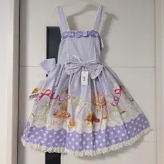 ラベンダー パステル ワンピース ドット柄 リボン レース フリル ロリータ風