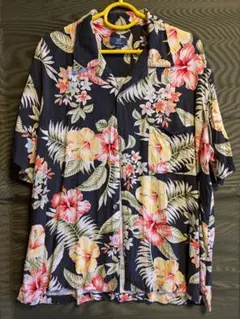GEORGE アロハシャツ LL 黒花柄
