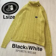 【Black&White】長袖ニット タートルネック ケーブル L ワッペン