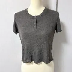 AMERICAN EAGLE 【S】 リブニット 半袖 グレー クロップド丈