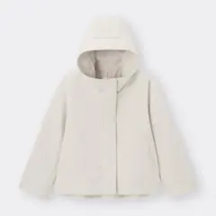 【GU】コージーメルトンショートフーディコート Lサイズ ベージュホワイト