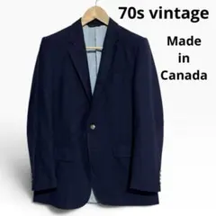 70sヴィンテージ カナダ製紺ブレ テーラードジャケット ユニオンタグ　ダメージ