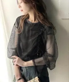 《JaVa ジャバコラボ》シャーリング メッシュ トップス＆ノースリーブＴシャツのサムネイル