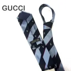 GUCCI グッチ ネクタイ ストライプ柄 ネイビー系 シルク イタリア製のサムネイル