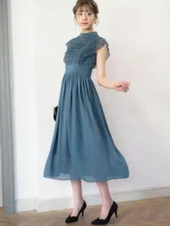 【Andemiu アンデミュウ】シフォンワンピース／レース ブルーのサムネイル