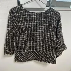 ノーカラーチェック柄ジャケット