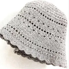 透かし編みのフリルバケットハット ハンドメイド クロシェハット