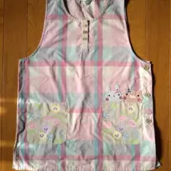 保育士　可愛いチェック柄エプロン M-L