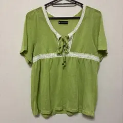 半袖トップス緑チュニックレース　森ガール