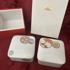 深川製磁 寿赤絵　ペア蓋物