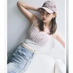 試着のみ ポローラ poláura ダブルリボンチュールトップス ピンク