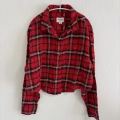 アメリカンイーグル タータンチェック ブラウス 長袖 クロップド XL 赤