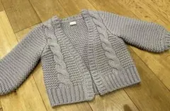 petit main グレー ケーブル編み カーディガン S