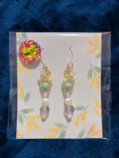 浄化幸運お守り水晶使用イエロービーズピアス