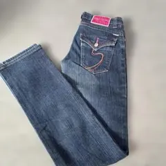 SOMETHING デニムパンツ ジーンズ 濃紺 ピンクステッチ　160のサムネイル