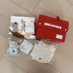 Miki House ガーゼバスタオル・ラトル・スタイセット　箱、紙袋付き