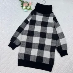 カプセルカラー【3L】ニットワンピース　セーター　チュニック　ブロックチェック