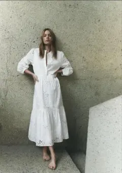 ZARA ザラ　カットワーク刺繍ワンピース レース ワンピース ロング 春 XS