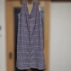 大きいサイズノースリーブ紫系チェックロングジャンパースカート