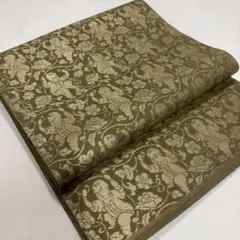 222 唐子文様 名古屋帯 金糸 オリーブグリーンのサムネイル