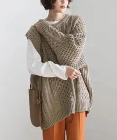 【フリーサイズ】select MOCA ワンショルダーケーブル編みニット