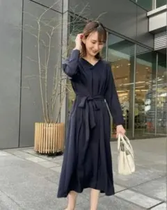 アーバンリサーチロッソ　ブイネックタック　ワンピース　ネイビー　ロング