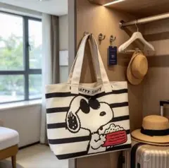 SNOOPY スヌーピー トートバッグ ボーダー キャンバス地