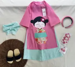 No.BB2518ハンドメイド 女の子リネンベトナムアオザイセット➖可愛いキルト